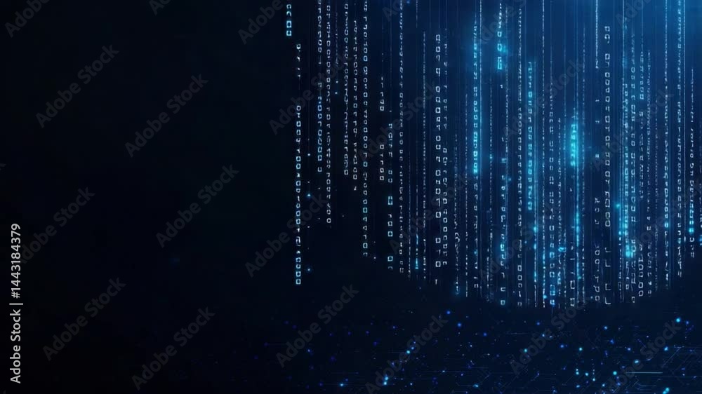 Fototapete Abstract digital background with cascading binary code in blue tones representing technology and data flow