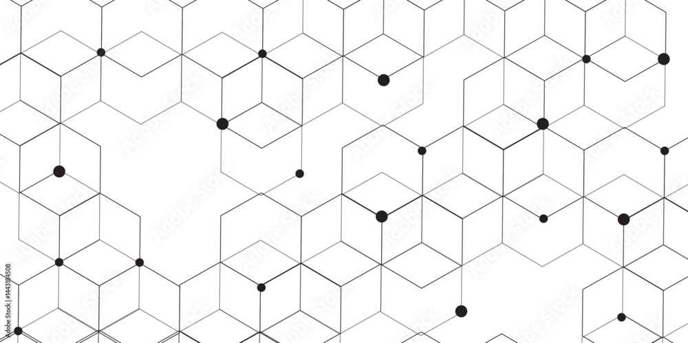 Poster Molecular structure abstract tech background. Geometric white background. Vector banner design with hexagons. Science network pattern, connecting lines and dots Medical background, Vector illustration