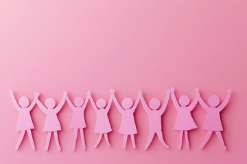 Pink Paper People Celebrating Success Together