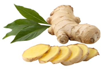 Fresh ginger root slices vibrant healthy natural earthy tones studio shot food