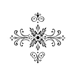 Elegant Black Floral Ornament on White Background, Vector Design