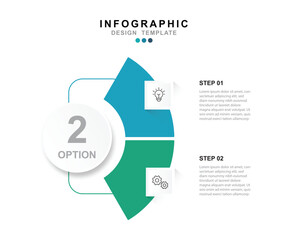 Vector Infographic label design template with icons and 2 options or steps.