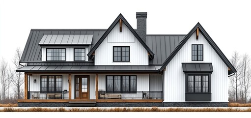Obraz premium Modern Farmhouse Architectural Design: A Stunning White and Black Exterior