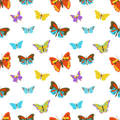 Different colorful butterflies vector seamless pattern