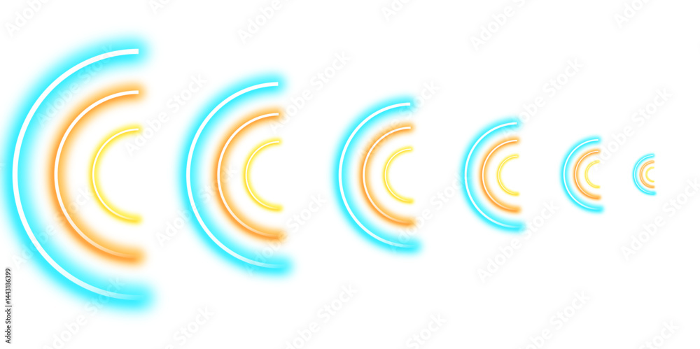 Aufkleber transparent neon circle symbol set. vector orange and blue glow effect background of round texture. 