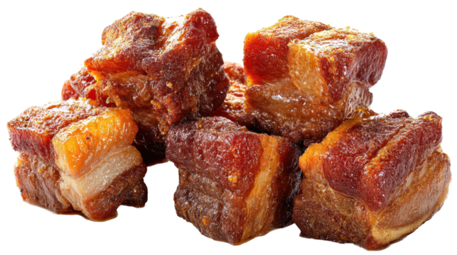 Deliciously cooked meat chunks ready for a savory meal. transparent background