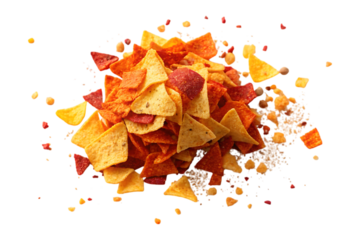 A vibrant explosion of crunchy tortilla chips in red yellow and orange