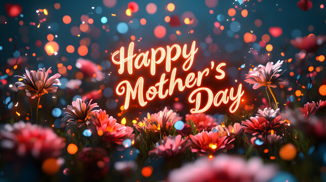 Celebrating maternal love with vibrant flowers and glowing wishes on Mother's Day