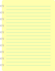 Open blank notebook illustration. Cartoon blank spiral notepad notebook with lines.