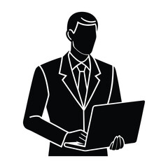 Single line businessman and laptop on white background