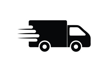 A Fast moving shipping delivery truck icon silhouette on a white background