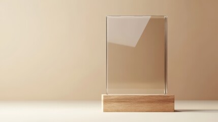 A stunning image of blank square glass trophy mockup, 3d rendering. Empty acrylic award design mock up. Transparent realistic crystal prize plate template. Premium first place.