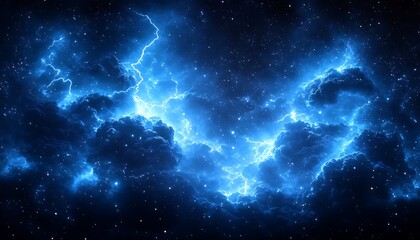 Obraz premium Cosmic thunderstorm; blue lightning cracks through dark clouds