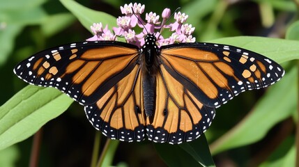 Naklejka premium Monarch Butterfly on Milkweed Blossom