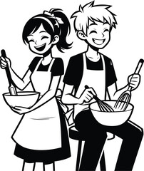 Teenage Boy and Girl Cooking Together and Laughing – Fun Kitchen Moments and Bonding