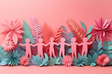 Obraz premium Pink Paper People Friendship Group Teamwork