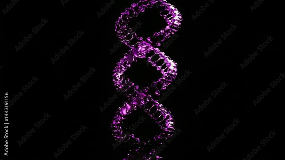 Poster a microscopic view of a purple double strand of dna against a black background, ideal for science an