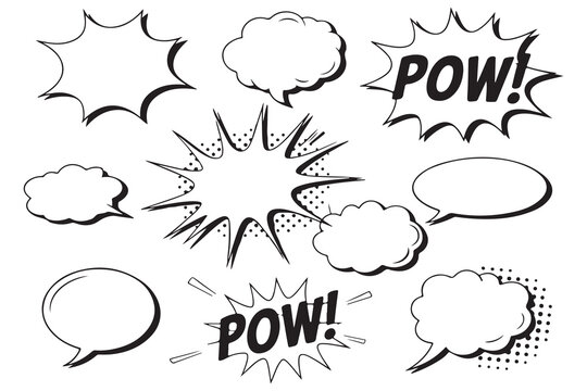 Set of Black and White Comic Book Speech Bubbles

