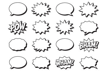 Set of Black and White Comic Book Speech Bubbles

