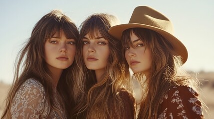 Obraz premium Three Beautiful Women in Hats