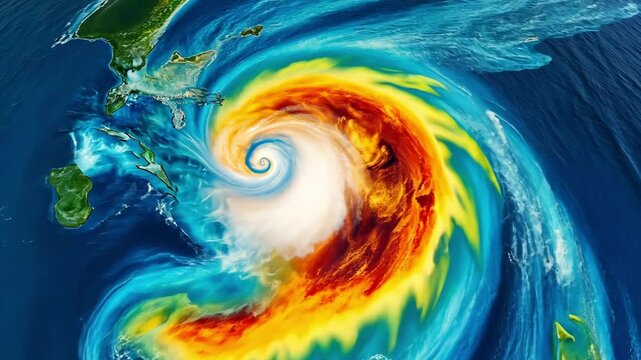 Dynamic formation and movement of a powerful oceanic cyclone with intense swirling patterns