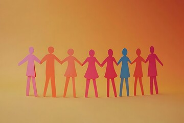 Pink Paper People Holding Hands Teamwork2