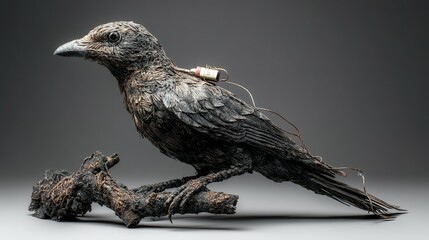 Obraz premium Detailed shot of a perched, weathered bird specimen.