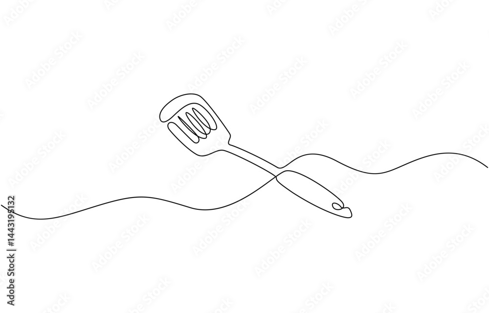 Aufkleber Continuous one line kitchen spatula vector illustration, Continuous Line Drawing Of Spatula. One Line Of Spatula. Kitchen Tool Continuous Line Art. Editable Outline.