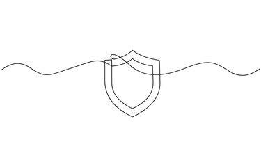 Obraz premium Continuous line drawing of shield One line protects linear symbol safety insurance concept, Security shield with check marks - tick and cross of one continuous line drawn.