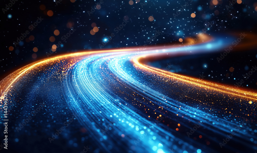  abstract light trails with sparkling particles creating dynamic motion effect.