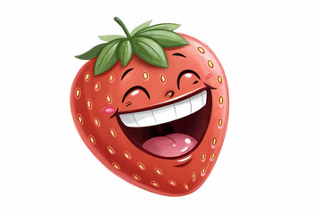 Obraz premium Delightful Illustration of a Happy Strawberry Character, Smiling Widely, Vibrant Red Color, and Detailed Seeds