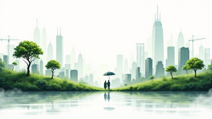Fototapeta premium Urban Harmony Nature Meets City Life
