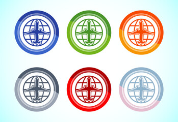 Airplane icon design illustration, Flight transport sign symbol, 6 color button design set