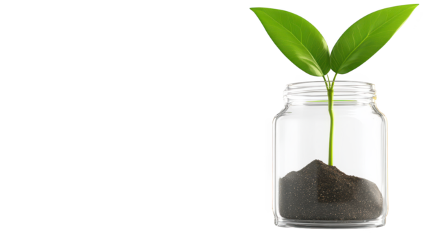 Charming potted plant in a glass jar, touch of green for home decor small