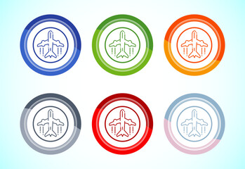 Airplane icon design illustration, Flight transport sign symbol, 6 color button design set