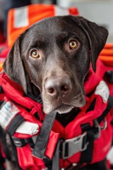 Alert Rescue Dog in Red Gear - National Rescue Dog Day