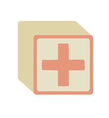 vector illustration of a wooden baby block with a plus sign