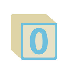vector illustration of a wooden baby block with a number 0