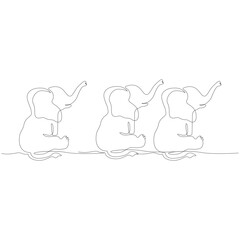 Continuous line of walking standing elephant. Single one line art of wild elephant.