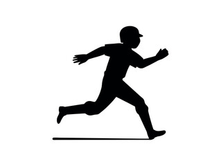 Silhouette of a Baseball Player Running,  A dynamic silhouette of a baseball player in a full sprint vector illustration design .baseball player, running, speed, athlete, sport, fast, silhouette, blac