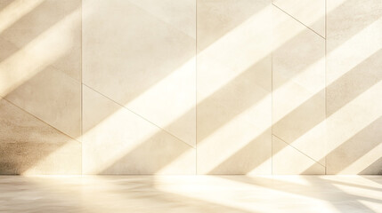 Empty abstract background in neutral beige tones for business product presentation with geometric wall shadows
