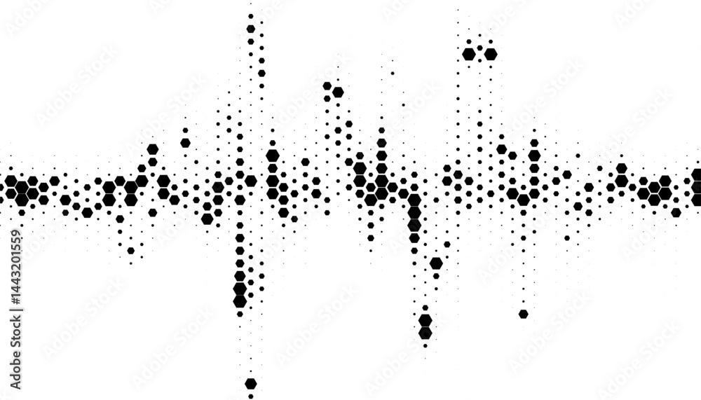 Poster black and white abstract geometric pattern with wave effect. halftone pattern with hexagon shape tra