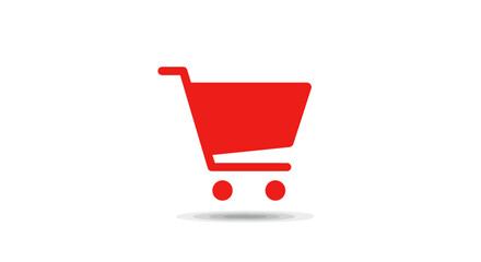 Simple Red Shopping Cart Icon Against White Background