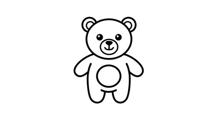 Bold Outline Teddy Bear Illustration Right Side Profile