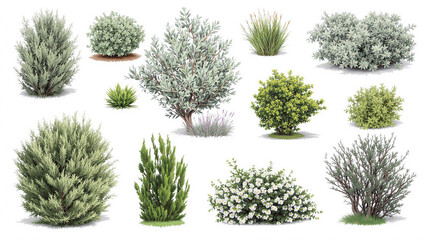 Botanical Harmony: A diverse collection of verdant shrubs, meticulously arranged to showcase the beauty of botanical diversity and natural landscaping.