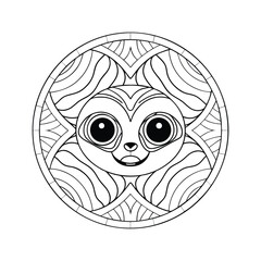 Sloth mandala illustration black and white outline design for coloring books