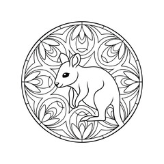 Wallaby illustration inside floral mandala creative wildlife artwork black and white design