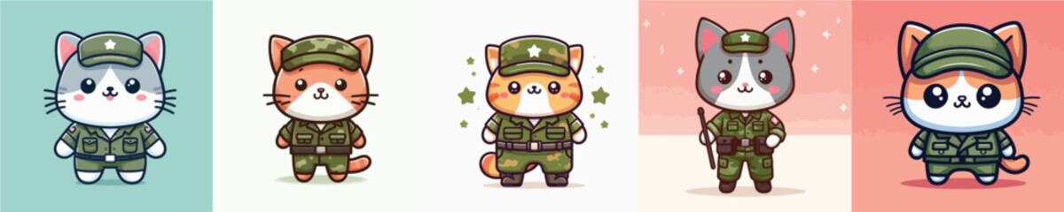 cat vector in army uniform