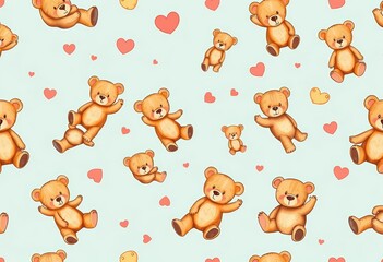 Obraz premium Whimsical hand-drawn teddy bear print and seamless pattern featuring funny poses , design, retro