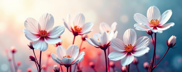 White flowers and vibrant ink swirls blending in artistic multiple exposure effect, artistic, abstract, design